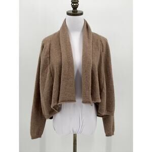 Gobi Organic Taupe Knit Draped Open-Front Cashmere Cardigan Sz M